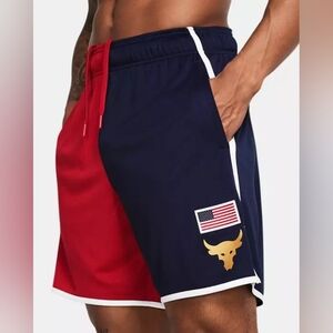 Under Armour Shorts Mens UA Project Rock 7” Red White Blue 1383311-600